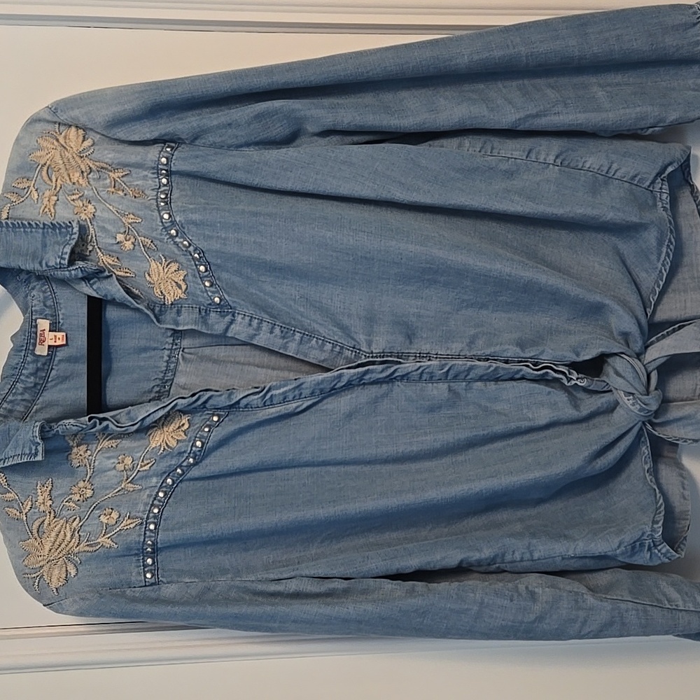 Reba front tie Denim with embroidery and stud's shirt